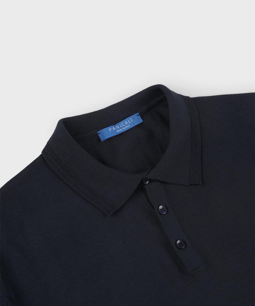 PANICALE Navy Herringbone Cotton Short Sleeve Polo Knit