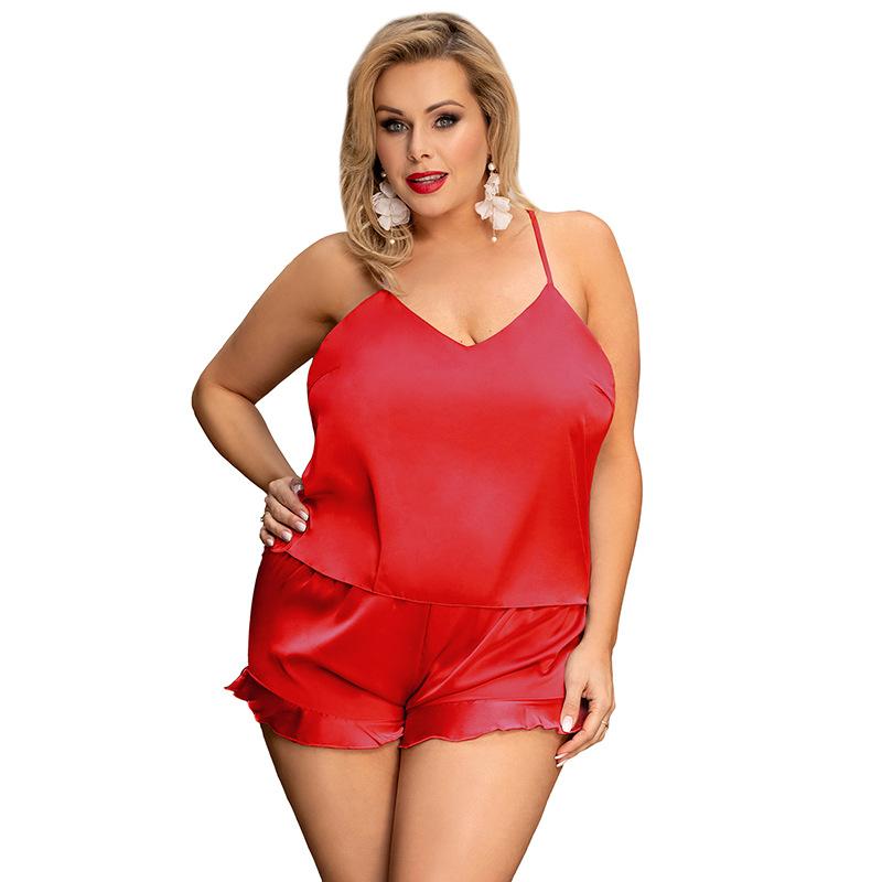 

Женская домашняя одежда большого размера из искусственного шелка, топ на подтяжках и шорты, комплект из двух предметов 5XL(INTL.3XL-4XL)