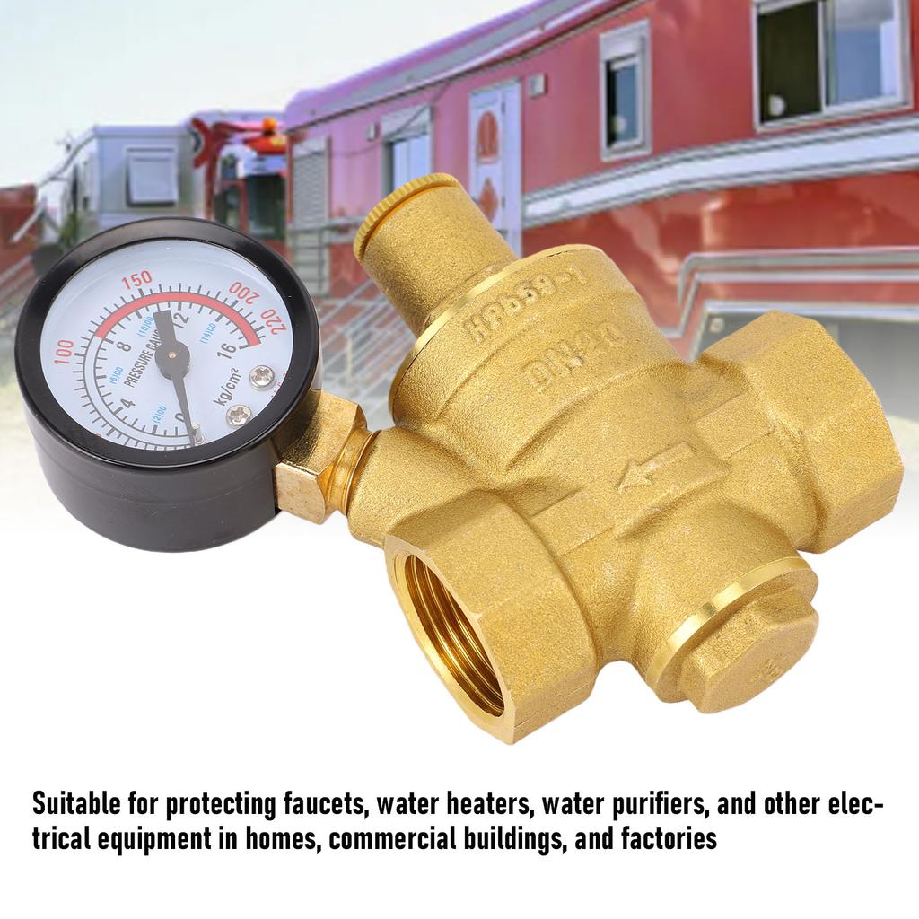 Water Pressure Regulator DN20 3/4 Inch Thread Light Duty Brass Water Pressure Reducing Valve with Filter and Gauge for Home Factory