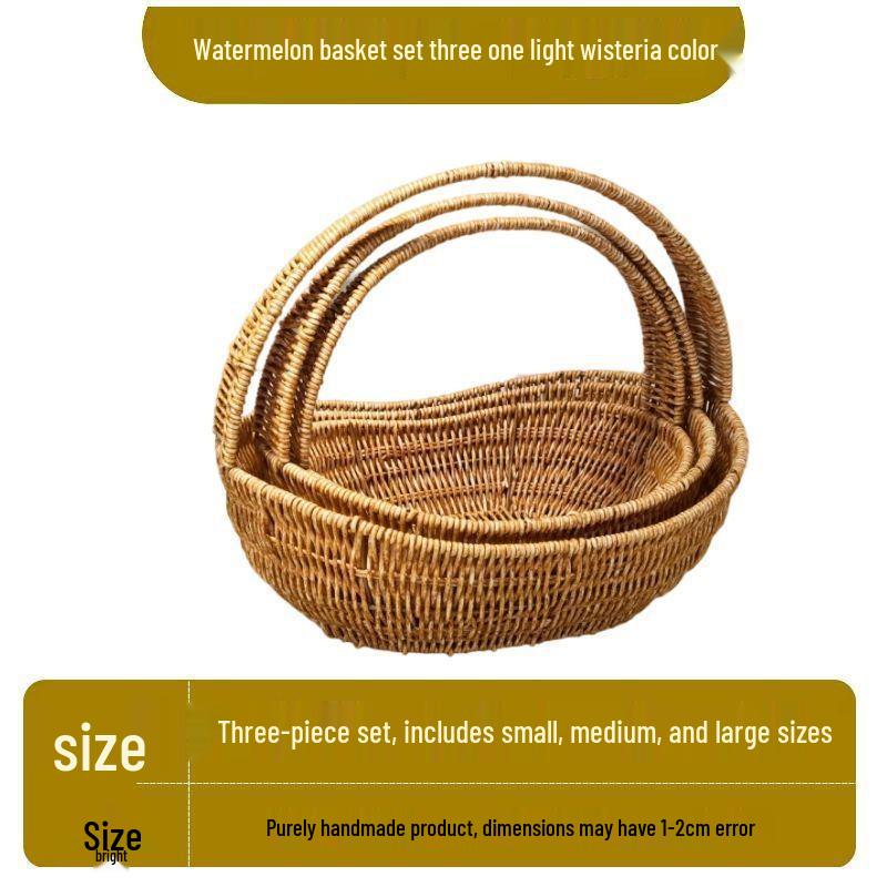Rattan-Look Iron Frame Handbasket: Plastic Woven Flower, Vegetable, Shopping, Wedding Gift, Outdoor Restaurant Storage Basket.