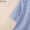 ZANZEA Women Casual Turn Down Collar Loose 3/4 Sleeve Stripe Blouse