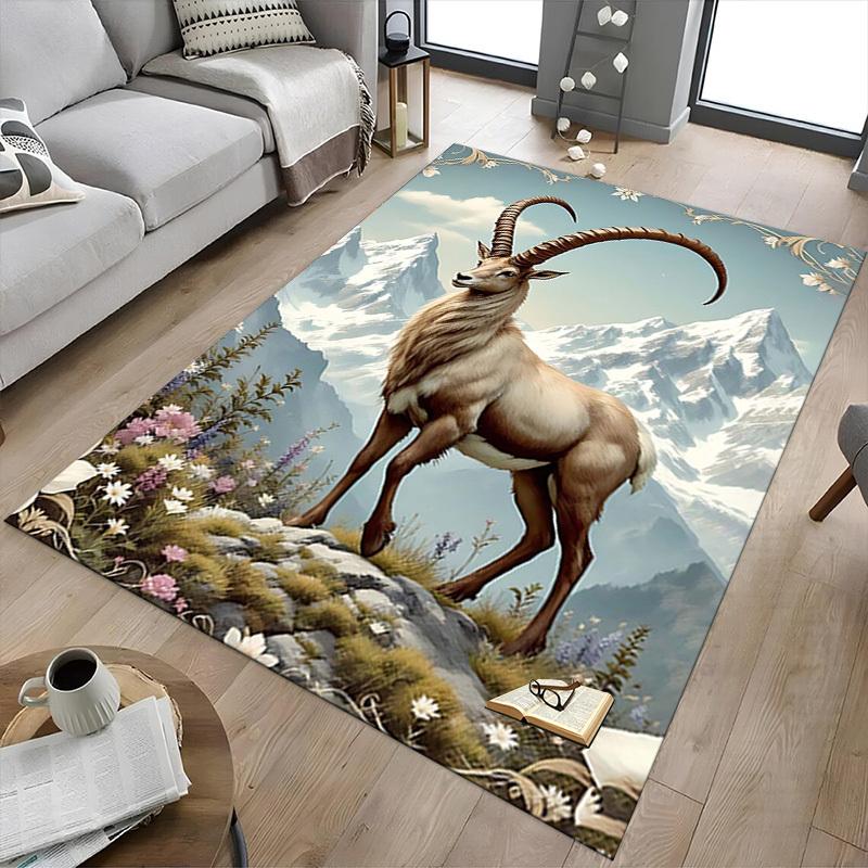 1PC Mountain Goat Flowers Non-Slip Floor Carpet Compatible for Office&Living Room&Bedroom&Dining Room - Flat-Weave Machine-W250