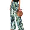 Women's Printed Trousers Casual Drawstring Leaf Printed Straight Leg Trousers