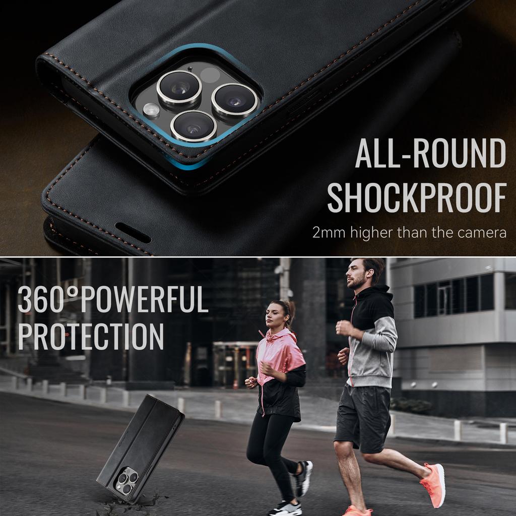 For iPhone 13 Pro Max 6.7 inch Case CASEME 033 Series RFID Blocking Wallet Stand Calf Texture Leather Phone Cover