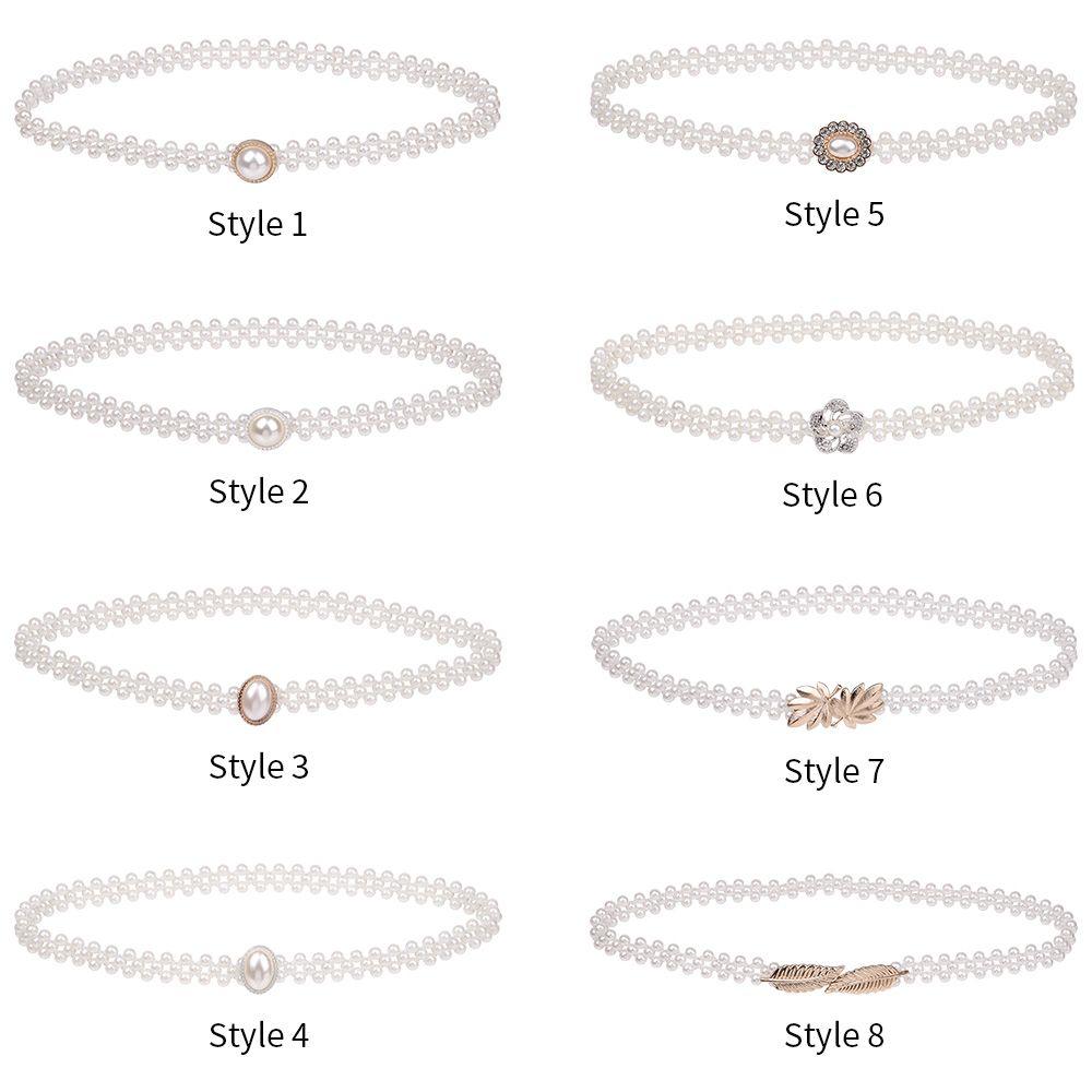 Elegant Clothing Supplies Dress Decoration Pearl Waist Belt Elastic Buckle Pearl Chain Dress Strap