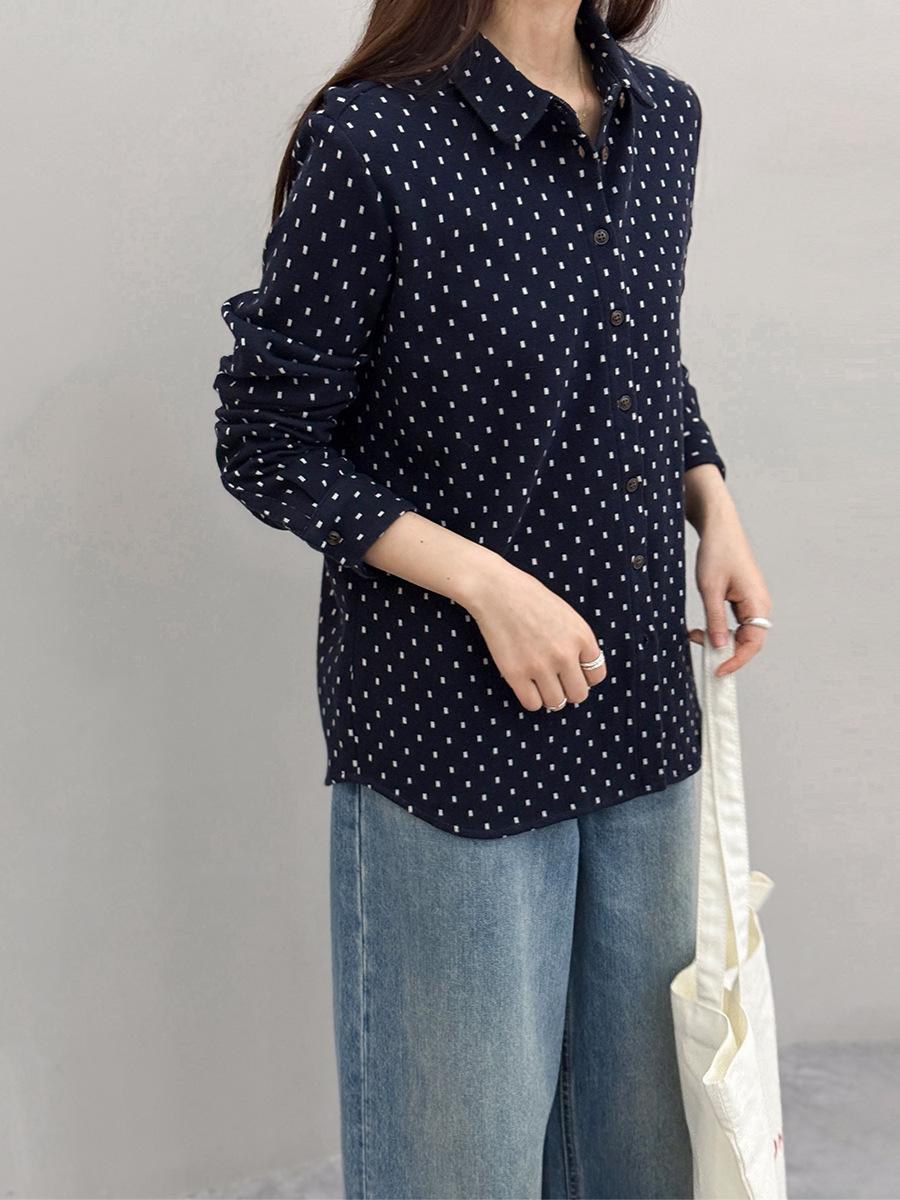 

PLUS Su Machi Women s Thick Cotton Jacquard Slim Fit Long Sleeve Shirt L (50-57.5 kg)