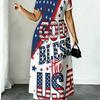God Bless The USA Flag Print Plus Size Round Neck T Shirt Dress Red White Blue Casual Loose Fit Long Dress for Women Summer Outfit
