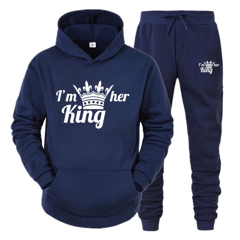 King & Queen Couple Hoodie and Sweatpants Set - Unisex Casual Sportswear