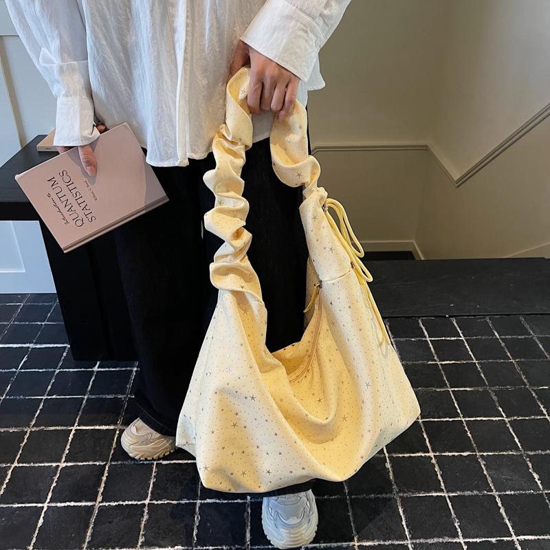 2026 New Gentle Style Star Ruffle Shoulder Bags for Women Larger Capacity Casual Crossbody Bags Student Commute Canvas Tote