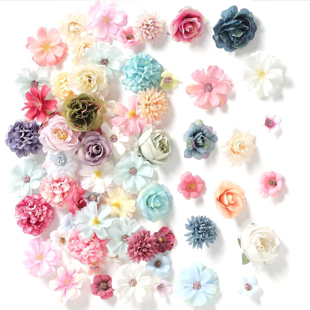 80Pcs Artificial Flower Heads 25-43mm for Craft Wedding Bouquets Flower Arrangements Cake Decoration Hair Accessories