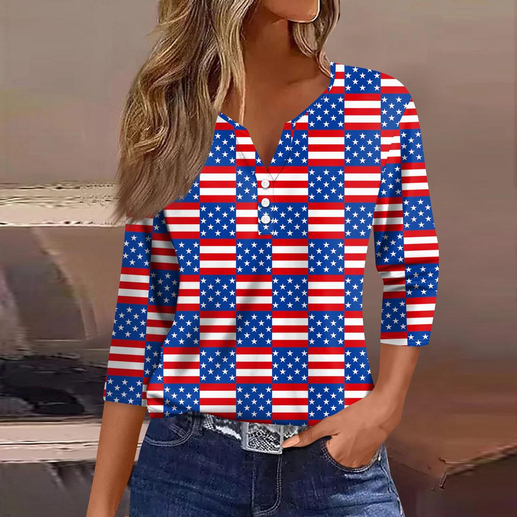 Womens Tops Print Vintage Fashion Casual Loose With V Neck Plus Size Shirts