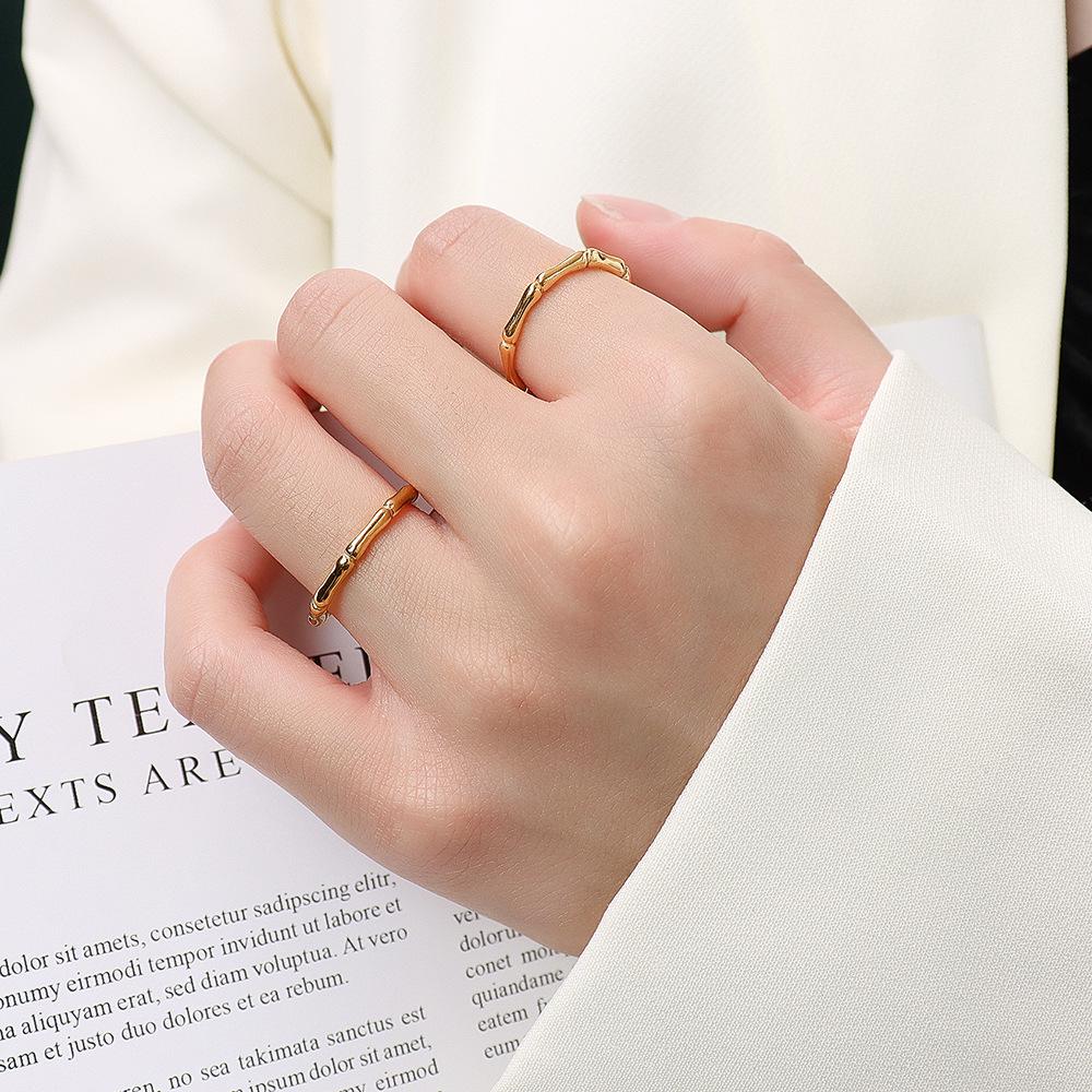 Korean-Style Bamboo Joint Titanium Steel Ring for Women, 18K Gold-Plated with Lasting Color Retention
