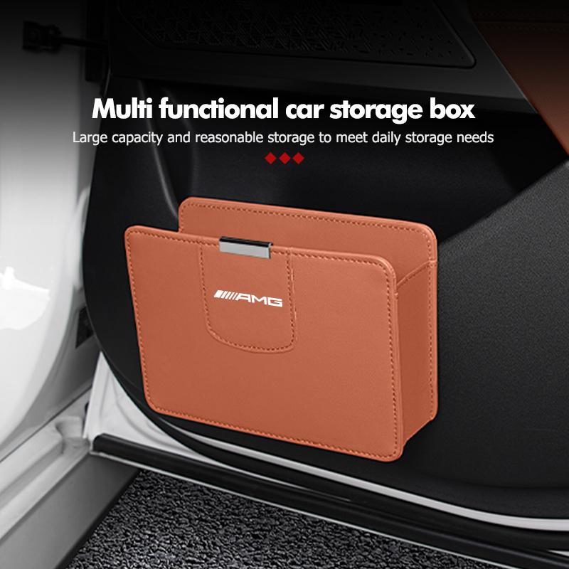 IYETK1 PU Leather Car Seat Side Door Storage Box Phone Pocket Pouch For Mercedes Benz AMG W204 W205 W203 W211 W201 W210 W108 W124 W126