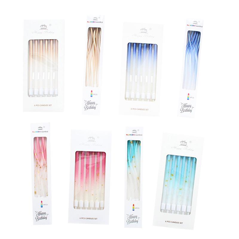 Birthday Gradient Champagne Curve 6 Candles Boxed Pencil Straight Powder Blue Baking Cake Decoration