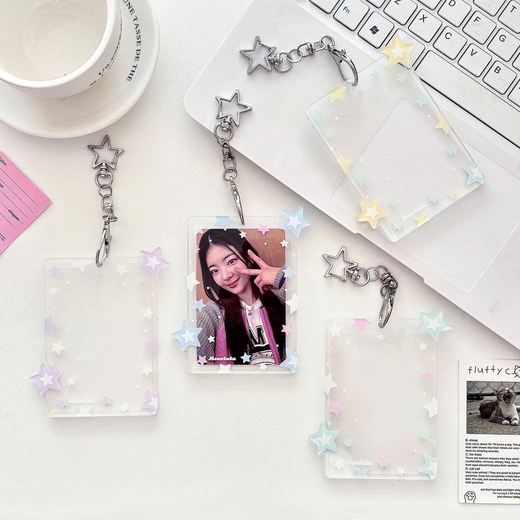 Portafoto Acrílico 3 Pulgadas Lindo Diseño de Estrella Funda Transparente para Tarjetas Kpop, Estuche Protector Impermeable para Tarjetas Coleccionables