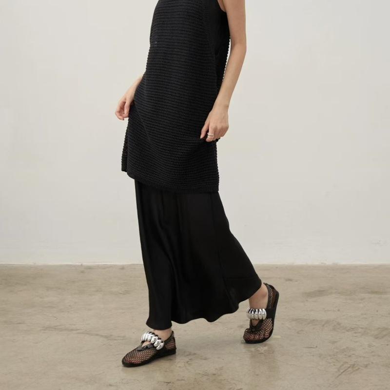 Fishing Net Hollow Single Shoes Women's Metal Buckle Decorative Flat Bottom Word with Mary Jane Shoes Design Sense Breathable Tide