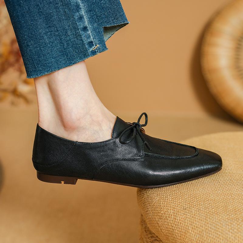 Fashion 2025 Fashion Square Toe Women Soft Full Genuine Leather Low-heel Slip on Solid Color Big Size 34-40 Casual Street Shoes Handma