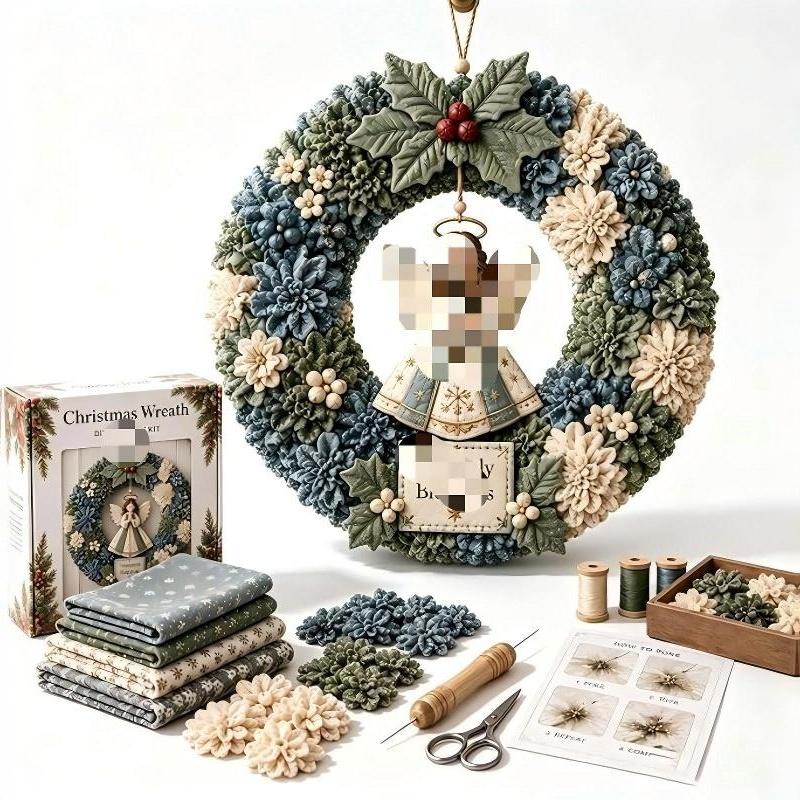 3D Fabric Poke Wreath Diy Kit, Christmas Wreath Diy Kit For Adults,3D Fabric Poke Art Craft Kit,Holiday Wreath Making Kit