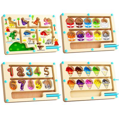 Magnetisches Farb- und Zahlenlabyrinth Montessori-Lernspielzeug Brettstift Bewegliches Perlenspiel Motorikaktivitäten Holzspielzeug Kindergeschenke