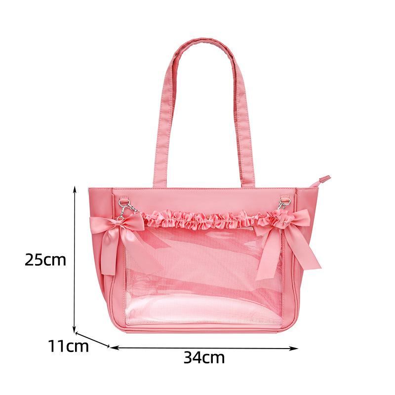 New Girls Large Capacity Dopamine Cute Kawaii Ulzzang Ita Bag Y2K Ribbon Bow Japanese Women Sweet Shoulder Tote Bag