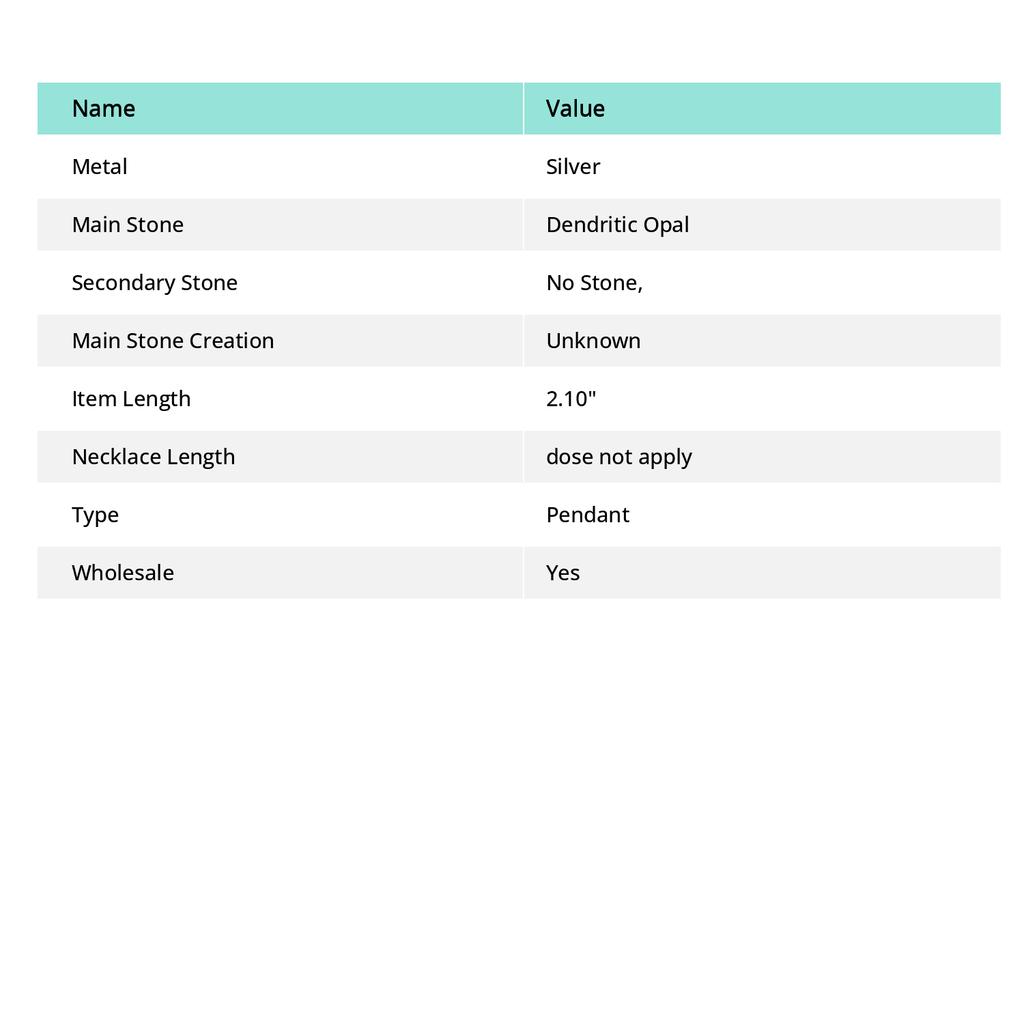 Pandantiv cu piatră prețioasă de opal dendritic, realizat manual cu design etnic, 2,1" q3g08