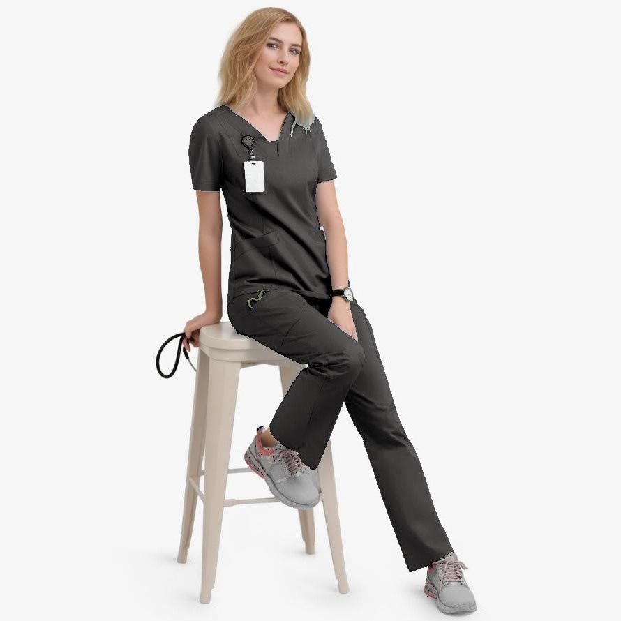 Set Costum Asistent Medical cu Mânecă Scurtă și Gât în V pentru Sala de Operații, Elastic, Uscare Rapidă, Spălare Manuală, Costum de Izolare Chirurgicală, Uniformă Doctor