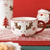 Emboss Mug Santa Claus Ceramic Cup 350ml Red and White Elk Snowflake Mug 550ml Breakfast Cup 500ml for Christmas New Year Household Party Tableware