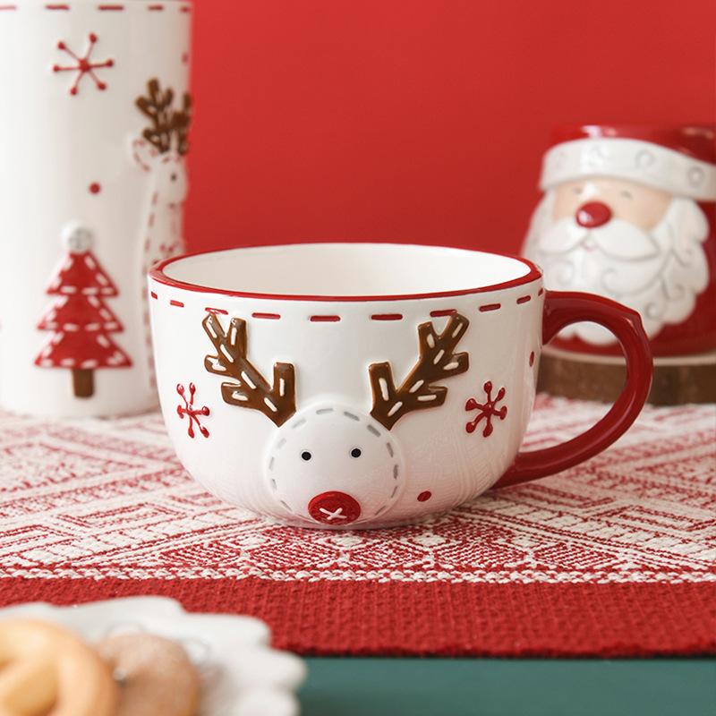 

Nordic Christmas Ceramic Mug Santa Claus Cartoon Pattern Mousse Coffee Cup Home Breakfast Dessert Milk Mug For Kids Xmas Gift 1PC