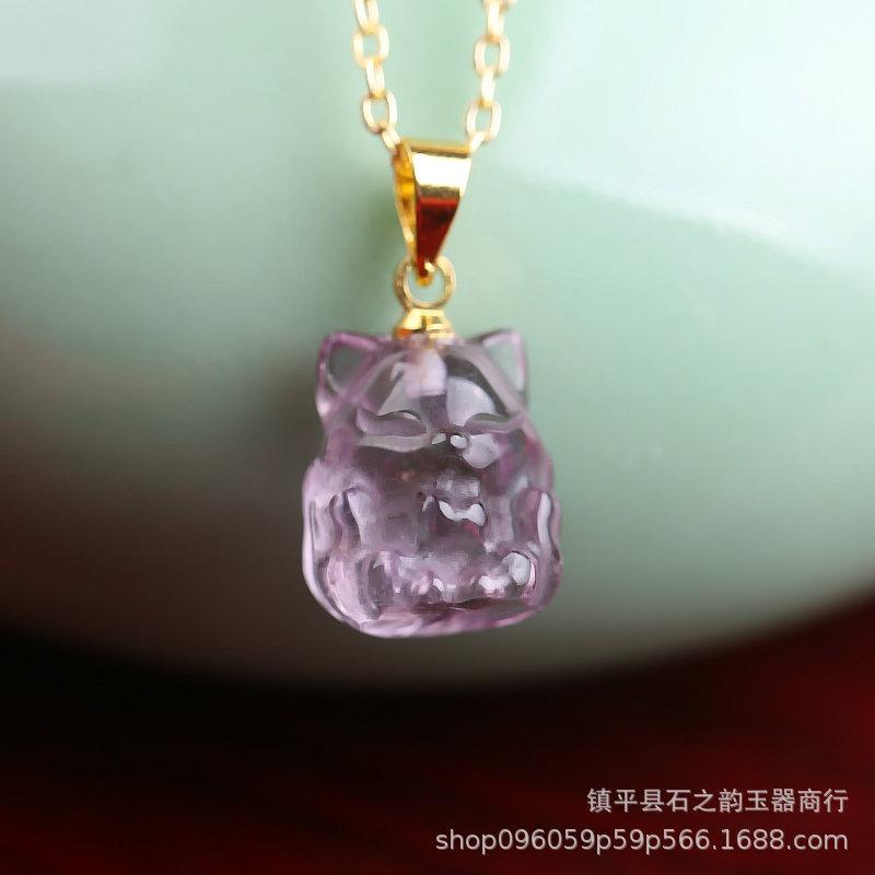 

Ювелирные изделия из натуральных кристаллов, розовый кристалл аметиста, ожерелье с девятихвостой лисой, трехмерная нефритовая цепочка на ключицу