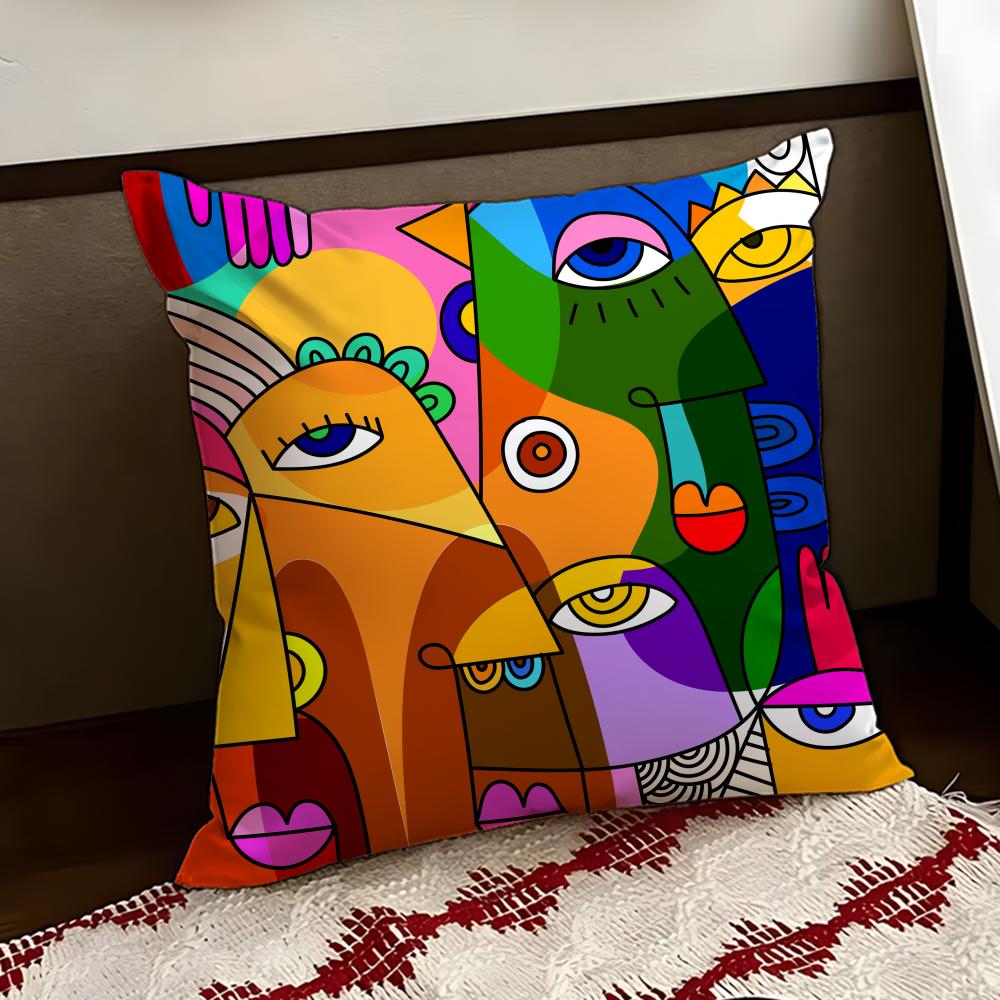 Colorful Abstract Faces Cushion Cover Reversible Soft Durable Pillow Cover Home  Car MultiScene Use for Daily Comfort