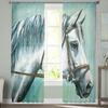 Cortinas de Tule Modernas com Cavalo em Aquarela para Sala de Estar, Quarto, Casa, Cozinha, Janela, Cortinas Finas