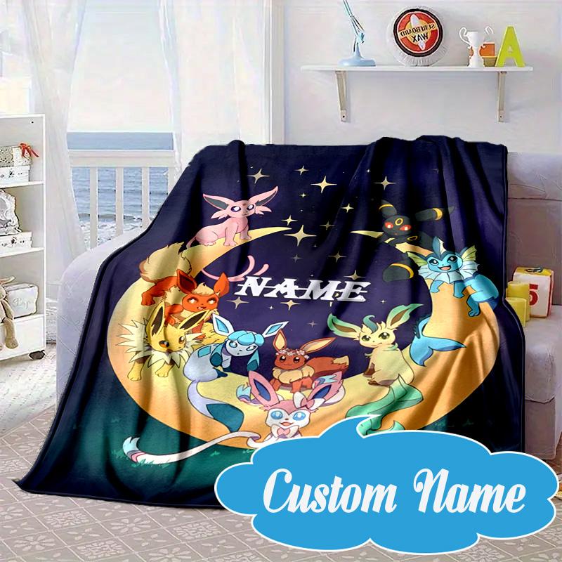 Custom Name Blanket Eeveelutions Moonlit Flannel blankets Patterns Throw Blanket All-Season Soft Gift for Couch, Bed, Camping Birthday gifts
