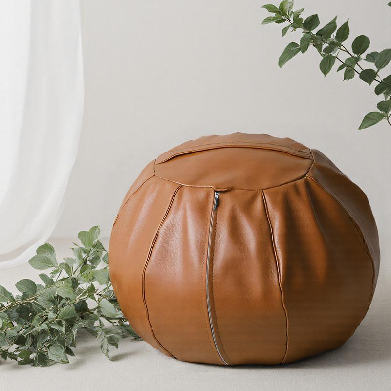 ( No Fillings) Moroccan Artificial PU Leather Pouf Cover Unstuffed Meditation Tatami Ottoman Footstool Living Room Cushion Cover