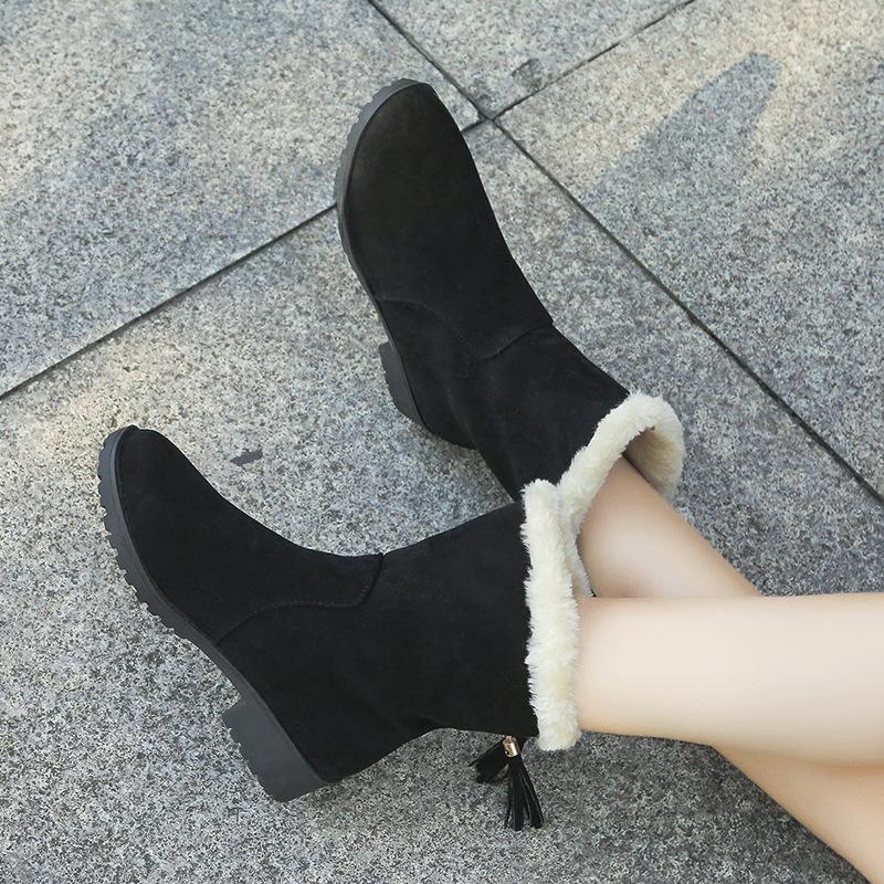 Suede Short Boots Women's Autumn and Winter Short Tube Cotton Boots Flat Round Toe Boots Snow Boots