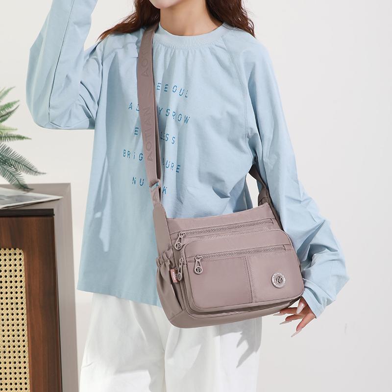 Women Multi Pocket Nylon Crossbody Bag Lightweight Shoulder Handbag Travel Purse
