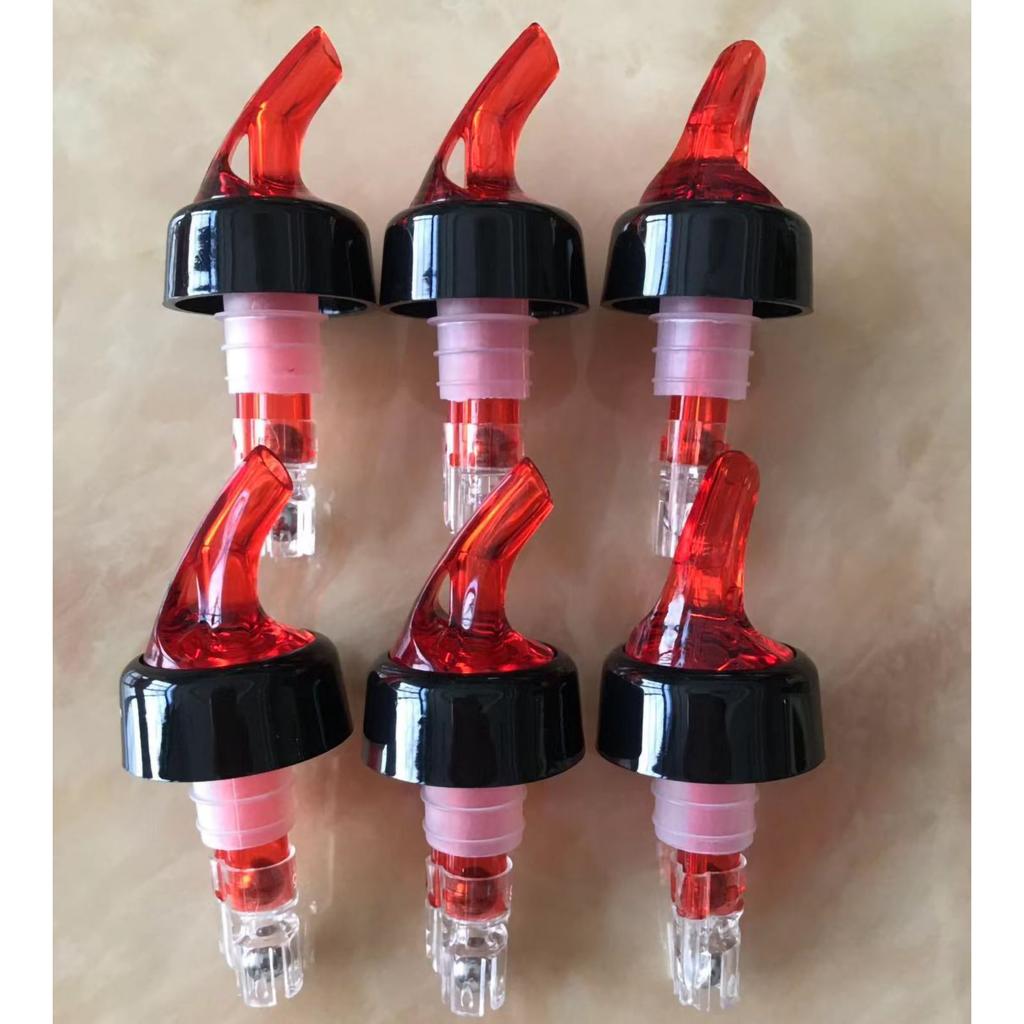 6pcs Bottle Pourers Spout Food Grade Plastic Liquid Dispenser Bottle Nozzle Barware For Wine Cocktail Red