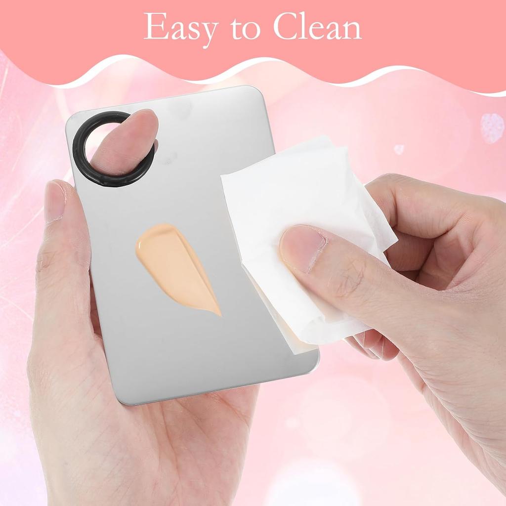 Stainless Steel Makeup Palette, Metal Mixing Tray with Foundation Brush, Spatula and Powder Puff Professional Reusable Beauty Tools for Facial