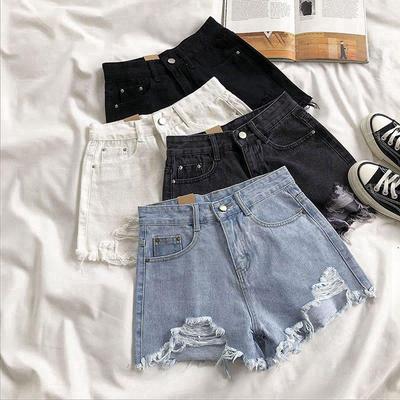 High-Waisted Ripped Denim Shorts for Women - 2025 Summer Korean Style, Wide-Leg, Frayed Hem, Versatile and Trendy