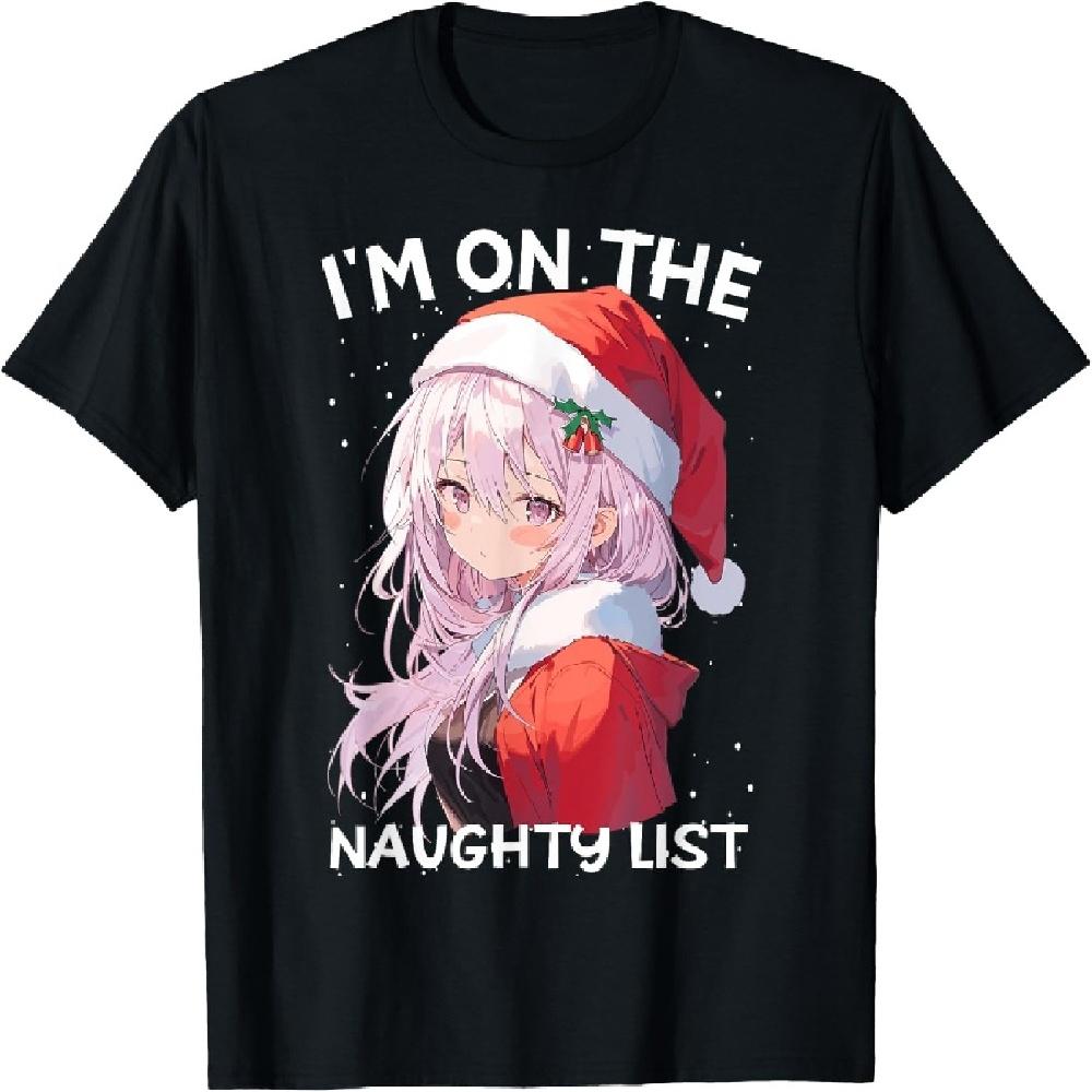 Christmas Naughty List Cute Anime Girl Santa Hat Anime Otaku T-Shirt S