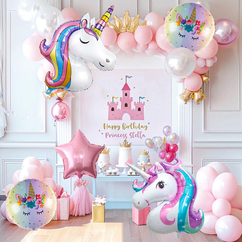 6pcs Rainbow Star Unicorn Balloon Set, Unicorn Theme Birthday Party, Girl's Birthday, Baby Shower, Engagement Wedding Decoration