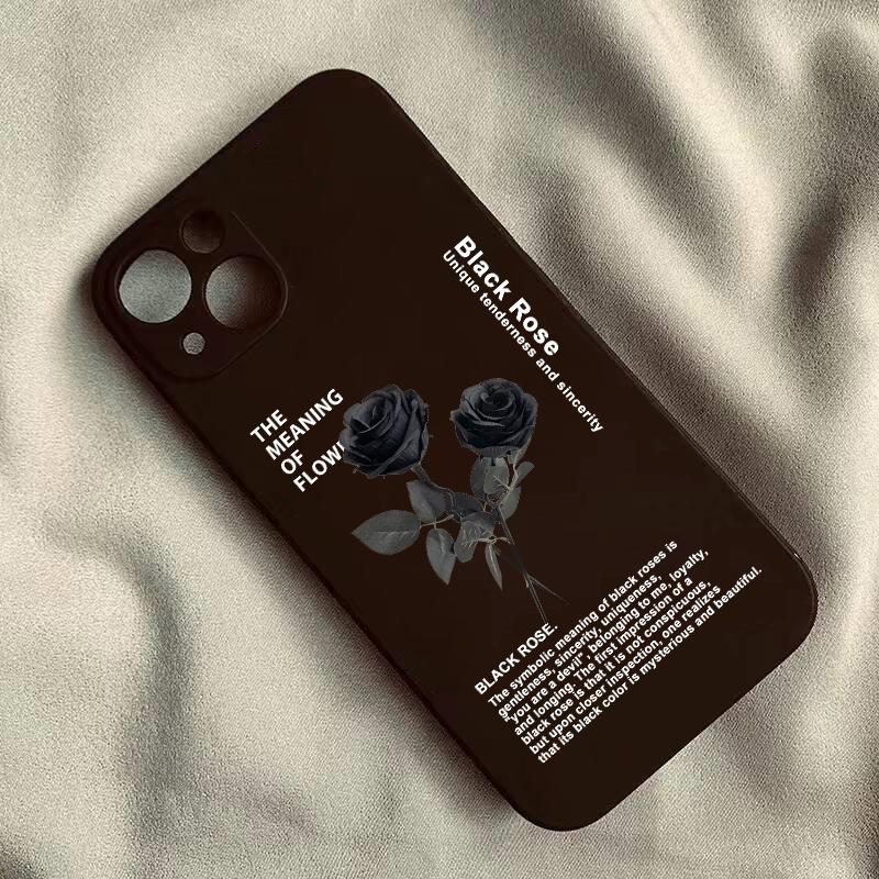 Graceful Black Rose Phone Case For iPhone 14 16 15 13 Pro Max 11 12 XR 7 8Plus Fashion Flower White Soft Silicone Cover Fundas