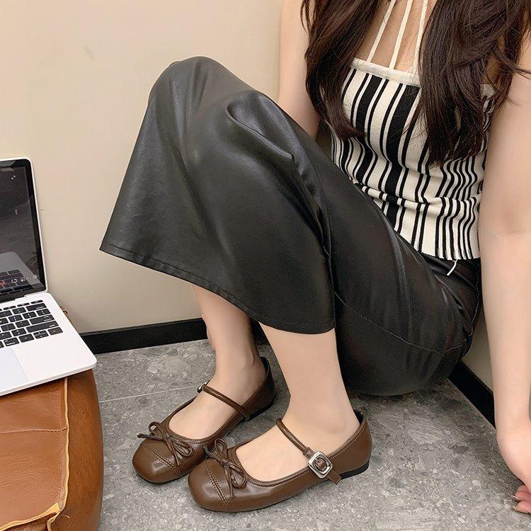 Silver Light Mouth Ballet Flat-soled Single Shoes for Women's 2025 New Summer Skirt French Round Head Mary Jane Shoes