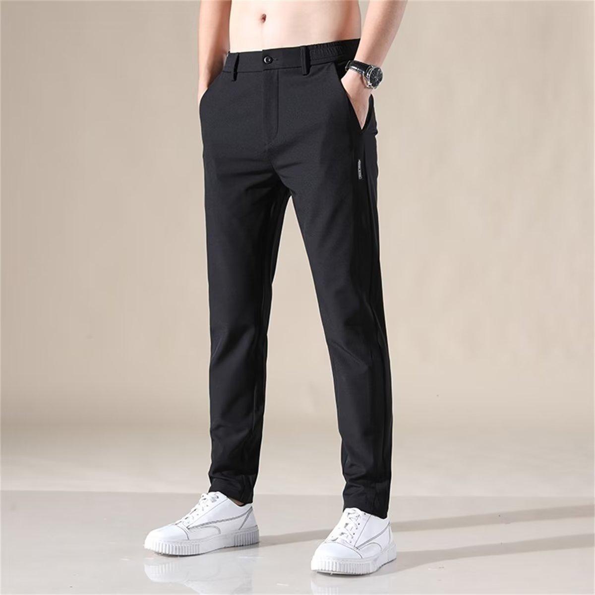 

Чоловічі вільні прямі літні штани з крижаного шовку, що швидко сохнуть - Модні, Тонкі, Повсякденні ділові штани Size 34 (155-165 lbs) чорний