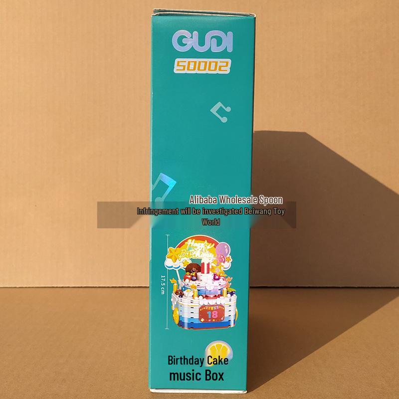 Gudi 50002 Geburtstagstorte Spieluhr Spielzeug Bausteine - Ineinandergreifender Aufbau Geschenk für Kinder