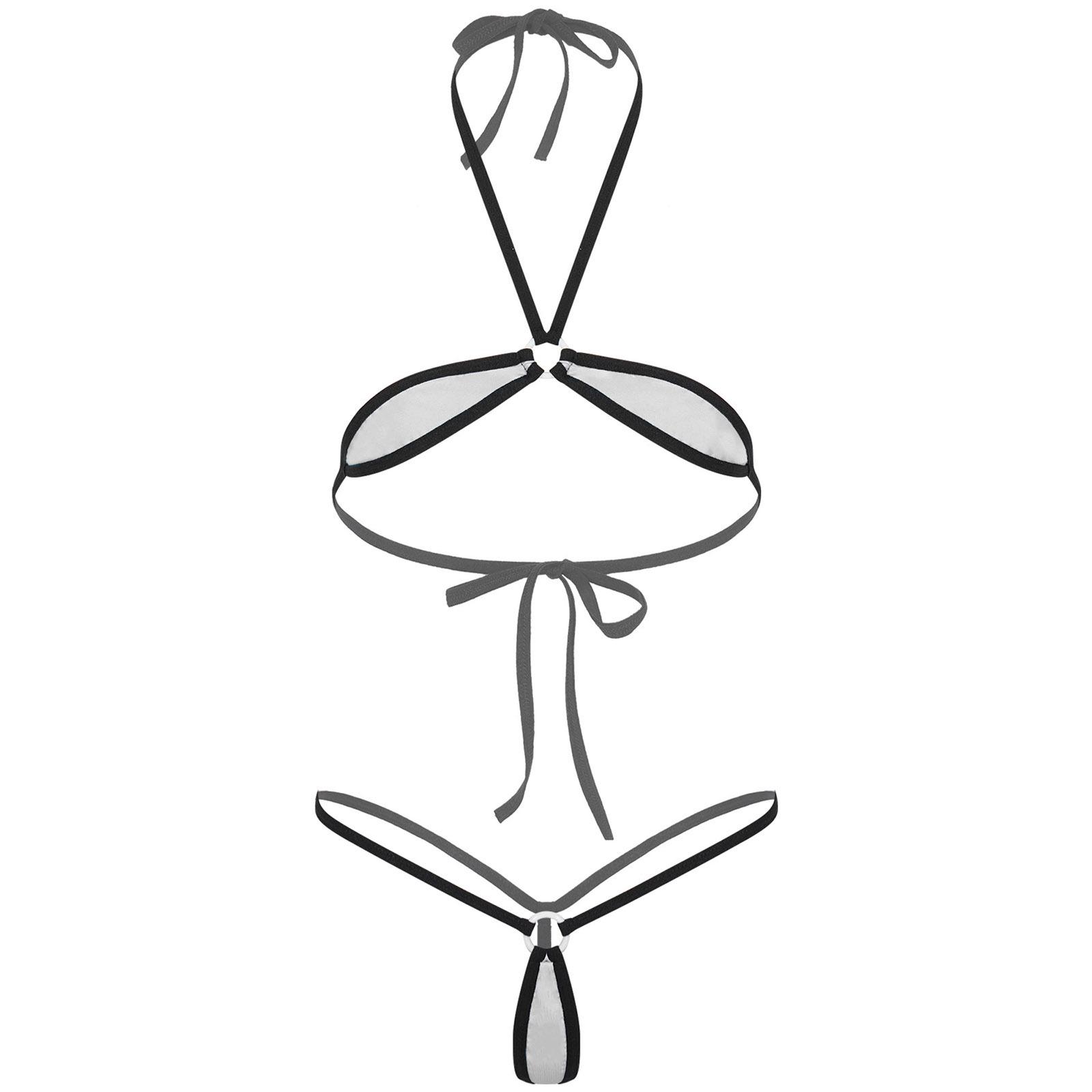 

Женский купальник микро бикини с бретельками через шею, бюстгальтер со шнуровкой, стринги, пляжная одежда для загара, вечеринка у бассейна One Size белый