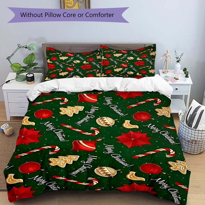 3-teiliges Weihnachts-Feiertags-Bettwäsche-Set mit „Frohe Weihnachten!“""" Design, Enthält eine Bettdecke und zwei Kissenbezüge""" (Kein Kern)