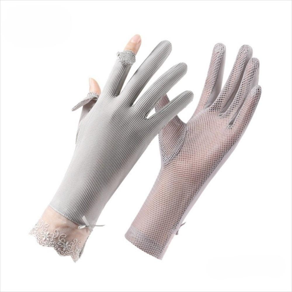 New UV Protection Sunscreen Gloves Lace Breathable Anti-UV Mittens Elastic Slip Resistant Ice Silk Gloves for Running Sports
