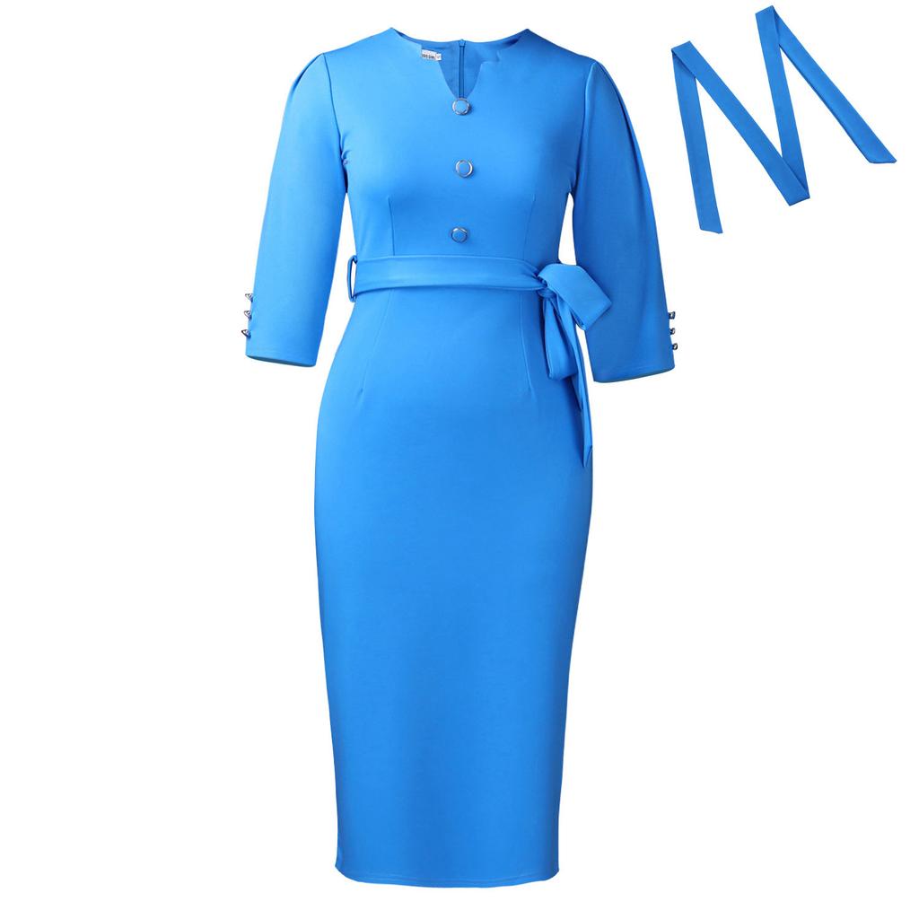 New autumn women's clothing fashion commuter temperament elegant long-sleeved lace-up dress