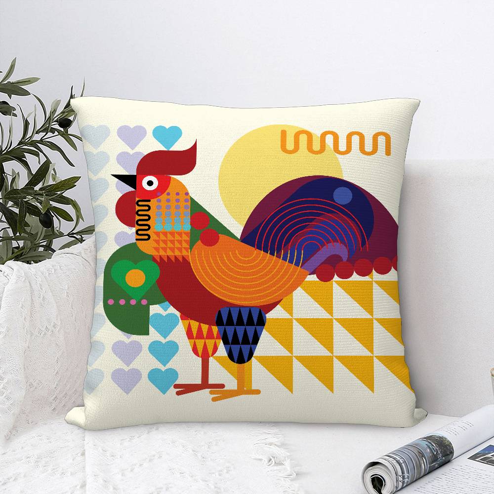 Rooster Doodle Art Pillow Case Sofa Decorative Home Double-sided Print Plush Square Throw Pillow Covers Cushion Decor Cover