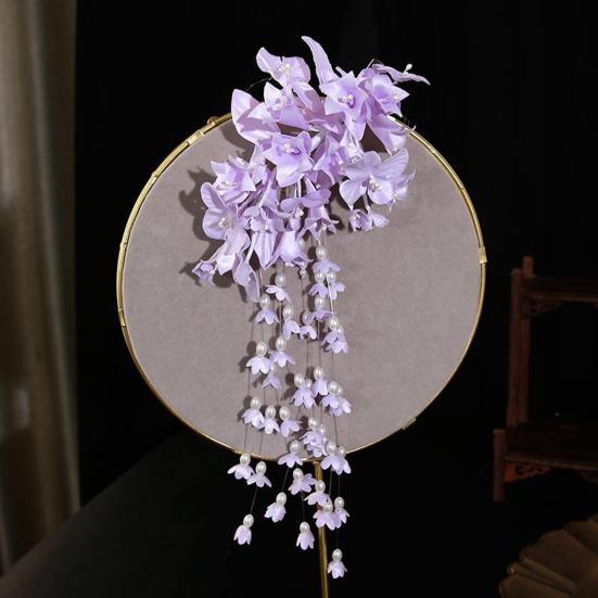 

Women Hair Clip Faux Pearls Flower Decor Hairpins Wedding Parties Proms Floral Headdress Hair Accessories фіолетовий